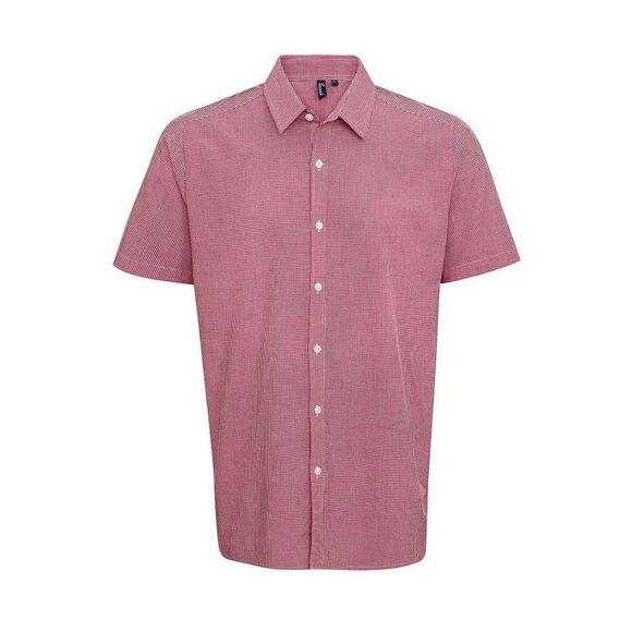 Premier Mens Gingham Cotton Short-Sleeved Shirt / Red/White - Picture 1 of 4
